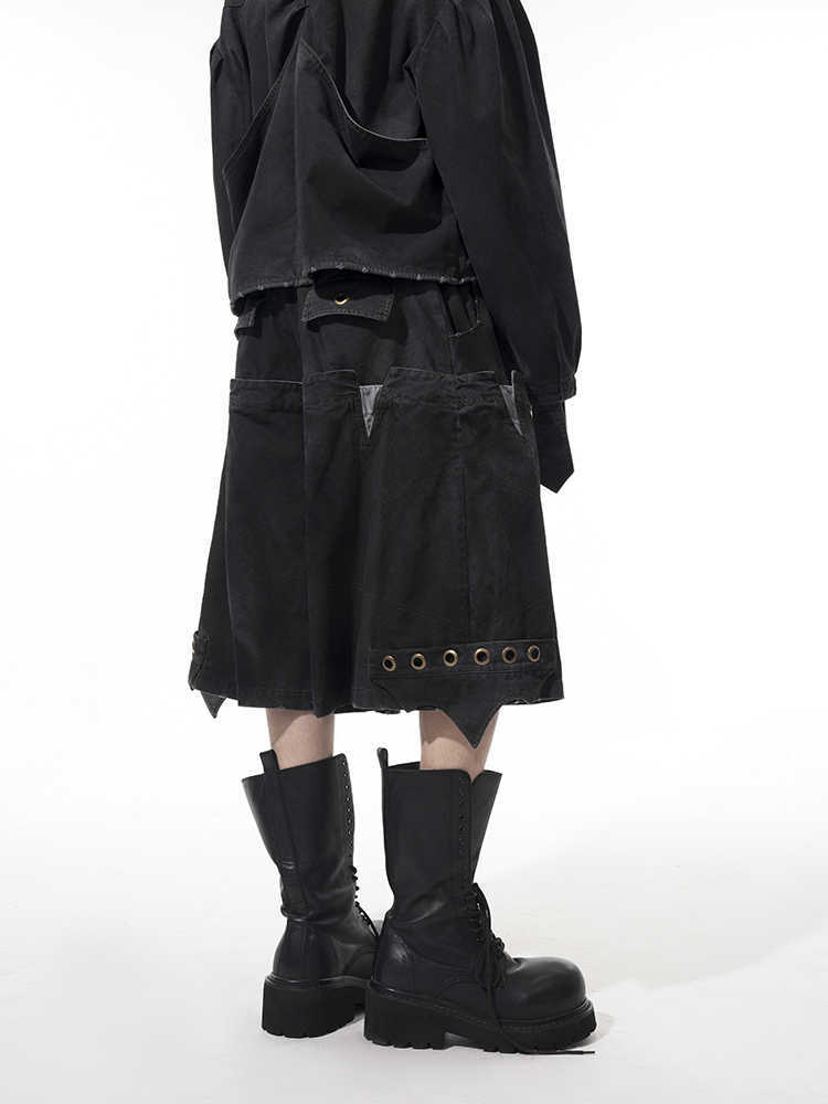 Double Waist Loose Cropped Pants Men's Washed Stitching Middle Pants