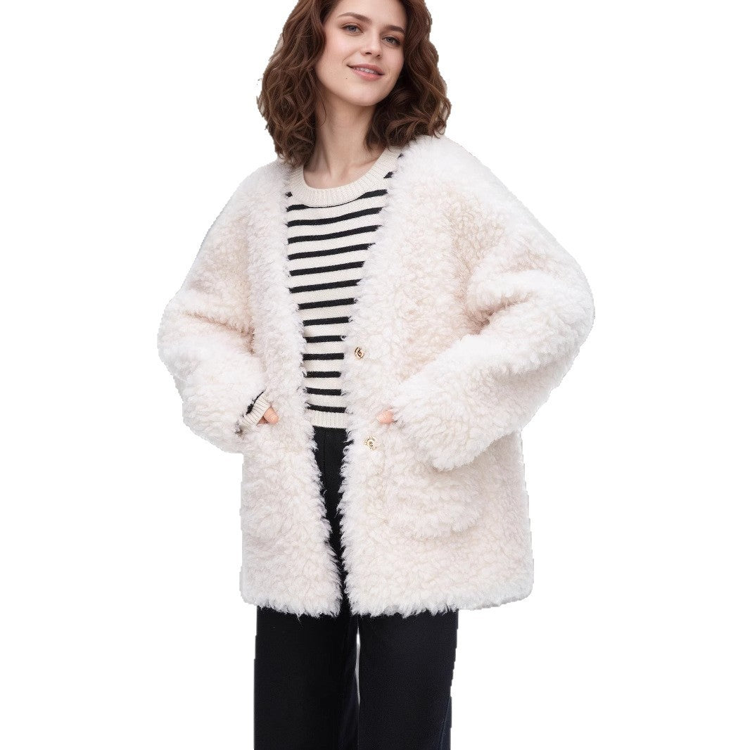 Fashionable Lamb Wool Velvet Padded Thickened Coat