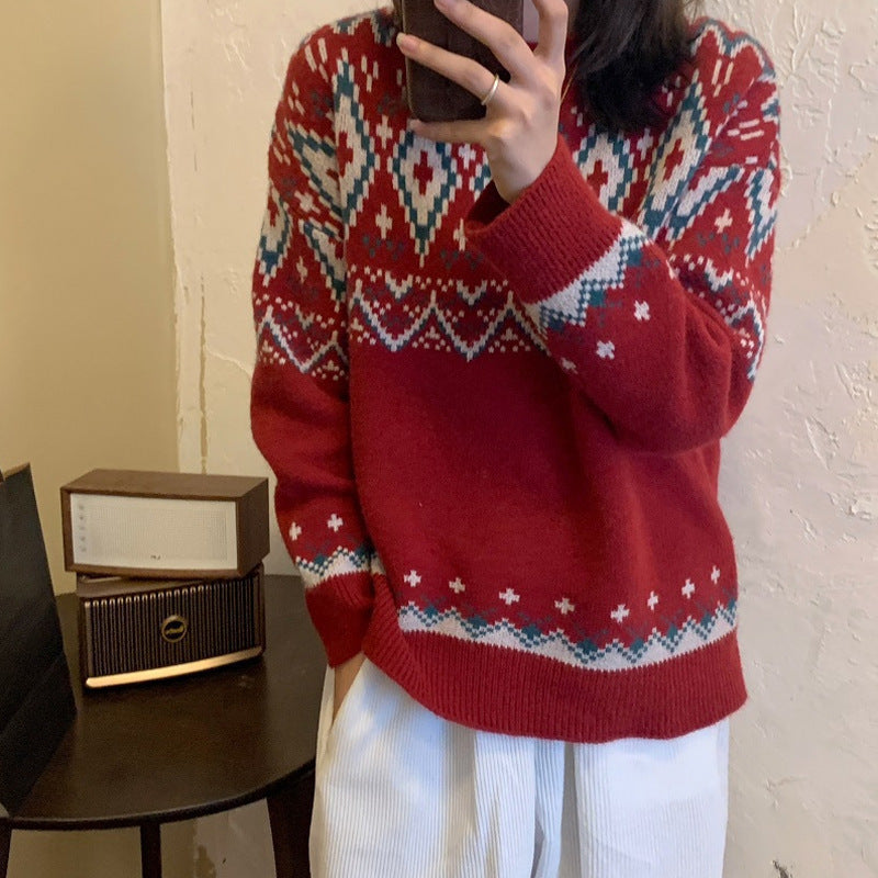 Loose Retro Idle Style Pullover Knitted Top