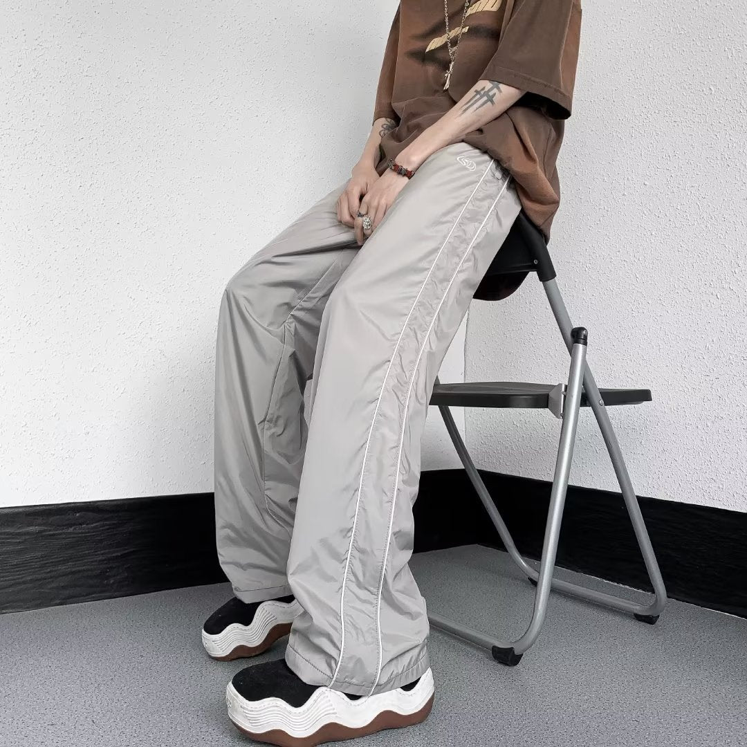 Outdoor Waterproof Men's American High Street Vibe Ice Silk Wide Leg Striped Casual Pants