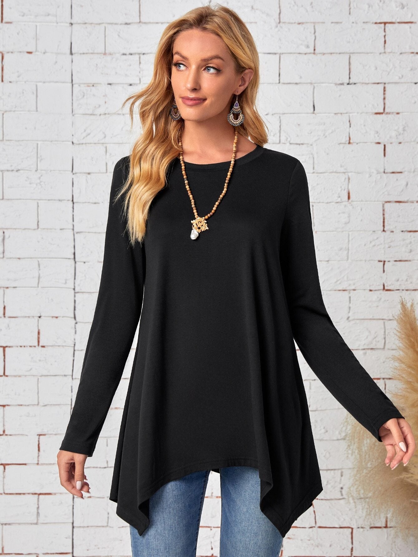 Long Sleeve Irregular Fashion Round Neck Top