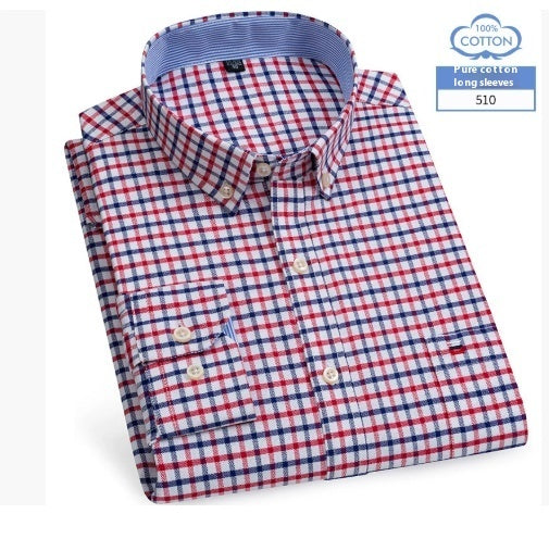 Middle-aged Men's Long Sleeve Pure Cotton Plaid Shirt