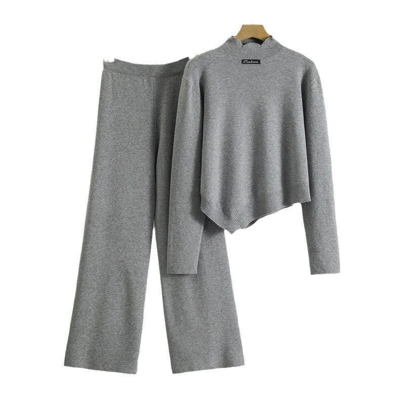 Women's Irregular High Waist Pants Knitted Two-piece