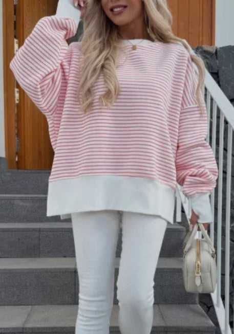 Casual Round Neck Striped Sweater