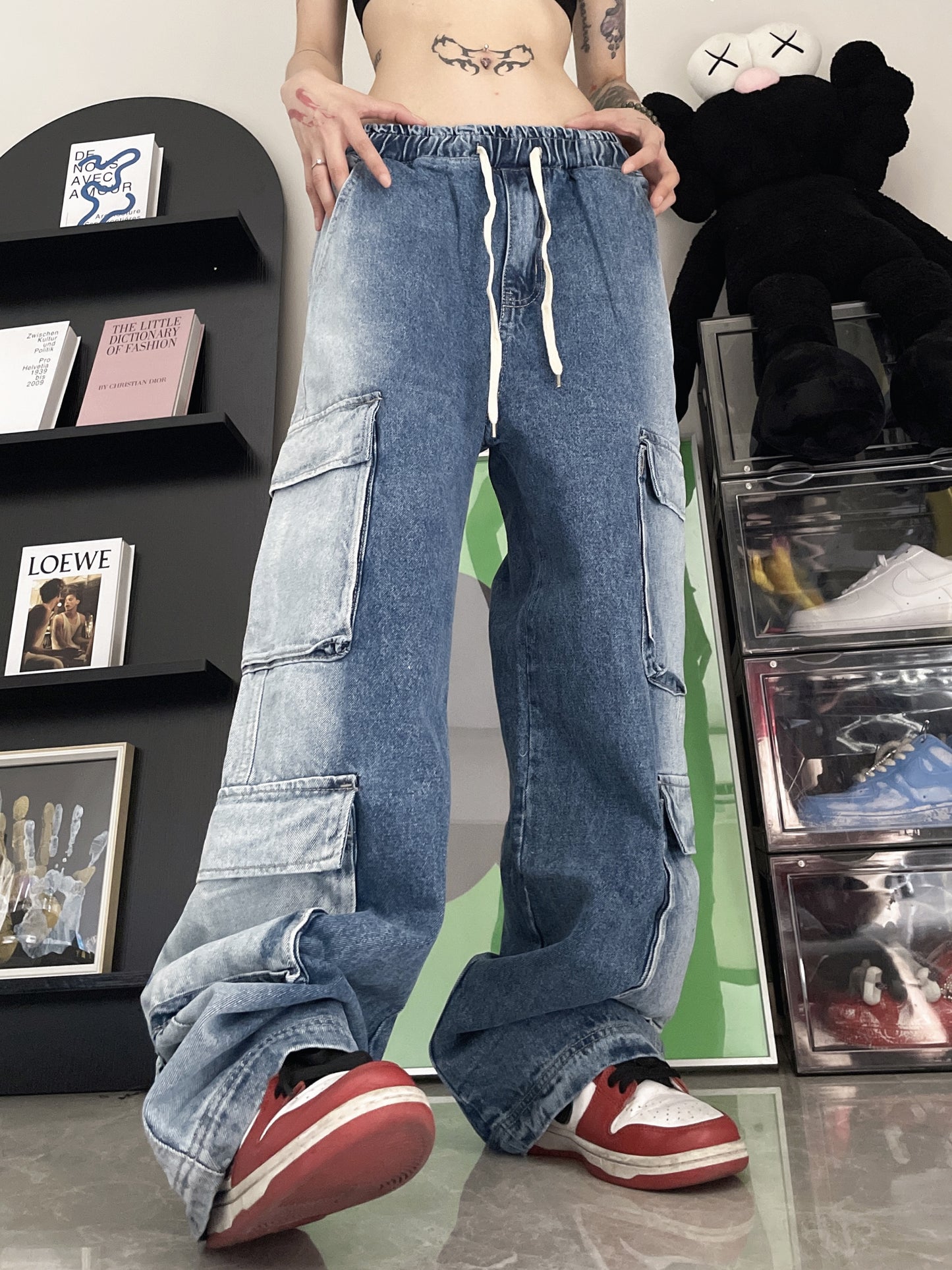 Vintage Multi Pocket Elastic Waist Jeans