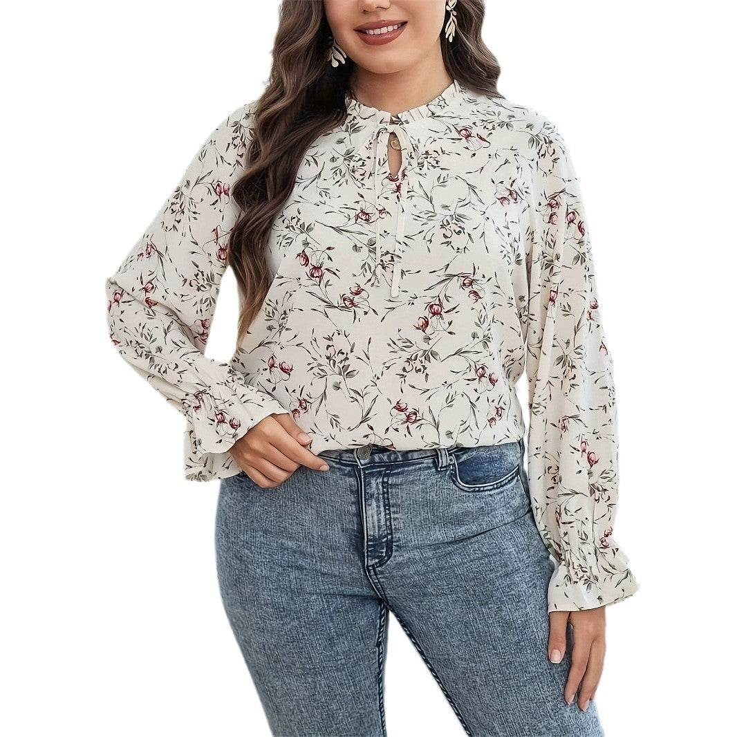 Graceful And Fashionable Printed Lace-up Women's Shirt