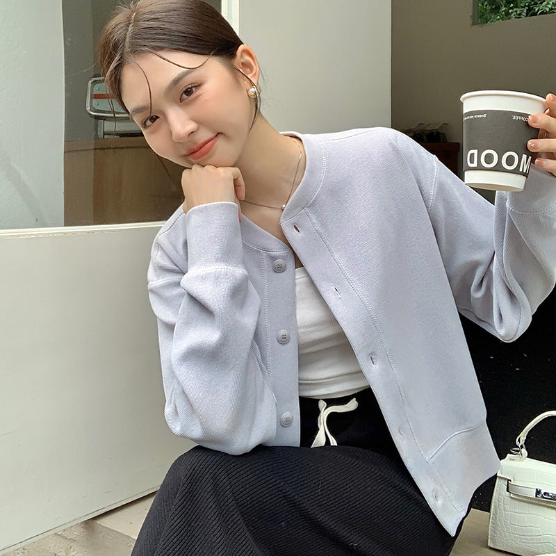 Women's Rest Solid Color Round Neck Long Sleeve Sweater Coat