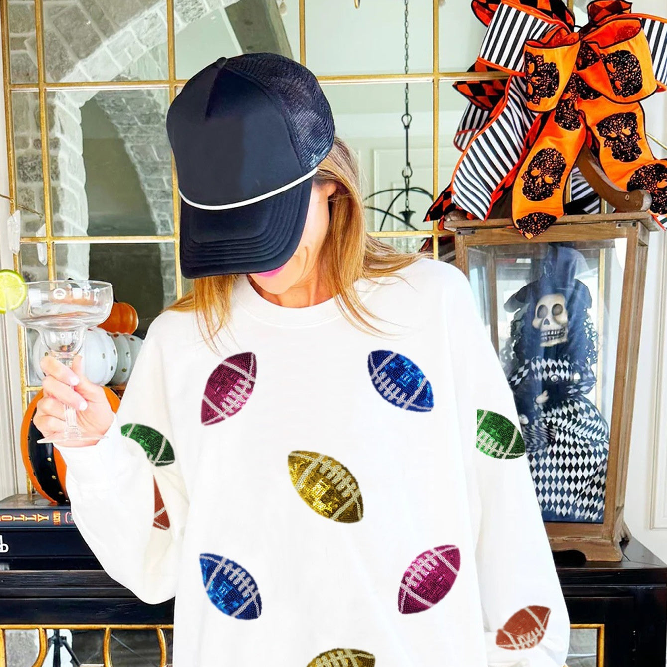 Women's Sequin Embroidery Rugby Round Neck Sweatshirt