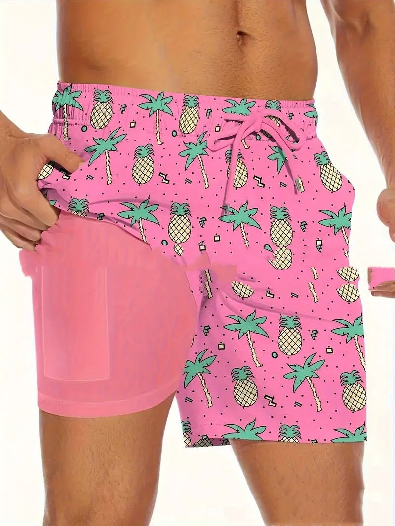 Casual Loose D Printed Double-layer Beach Pants