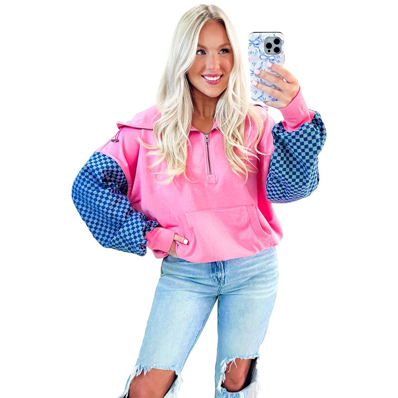 Women's Half-zip Hooded Sweater Regular Sleeve