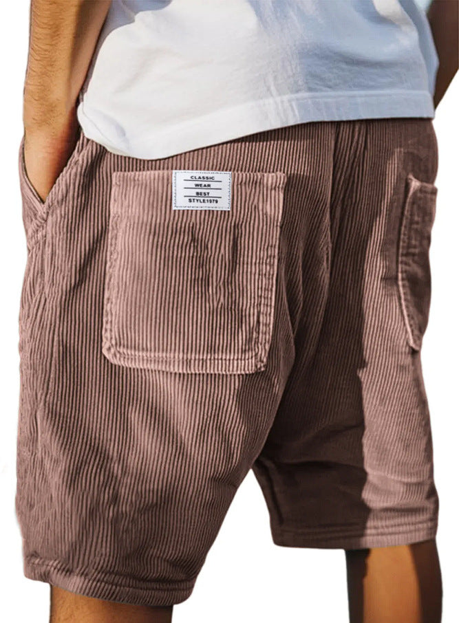 Men's Multi-pocket Embroidery Mark Corduroy Shorts