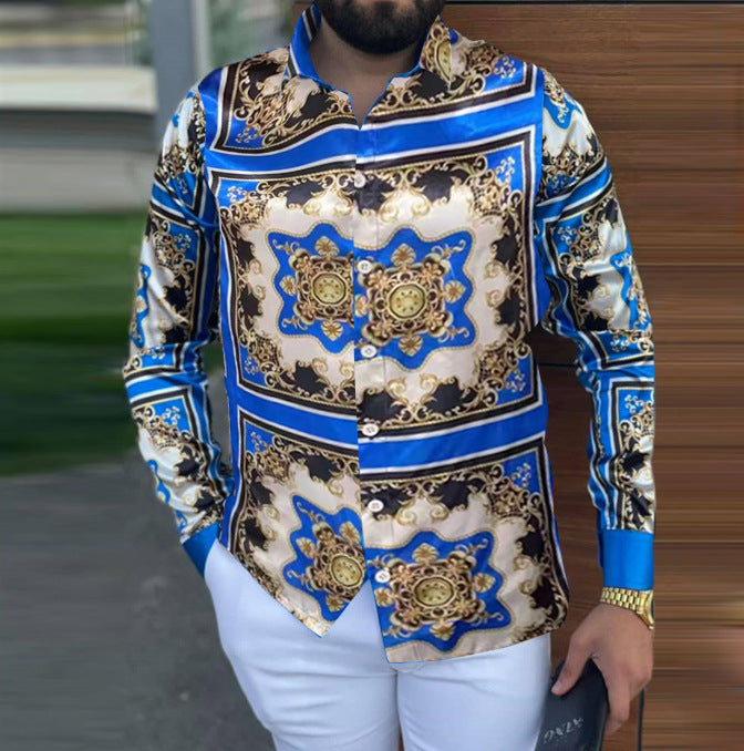 Long Sleeve Shirt Printed Plus Size Men's Top Shirt Cardigan