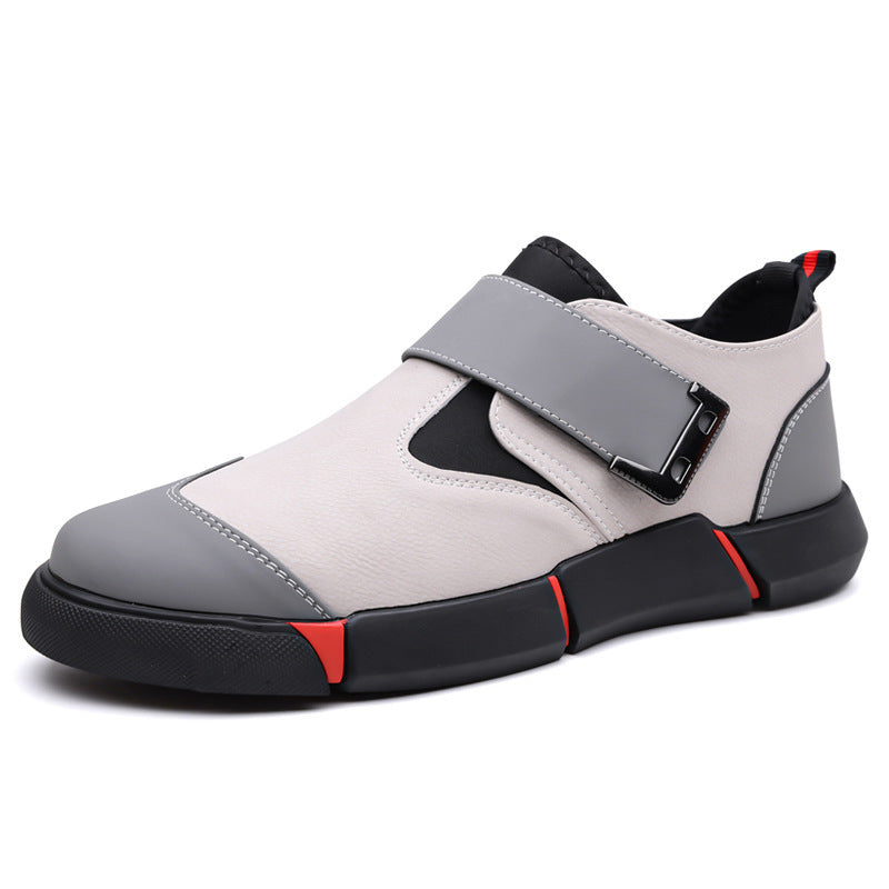 Men's Casual Leather Shoes Comfortable Slip-on Low-top Velcro Non-slip Flat Heel Shock Absorption