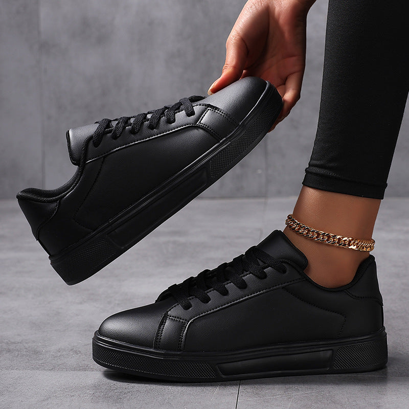Flat Bottom Comfort Board Korean Leather Casual Sneakers
