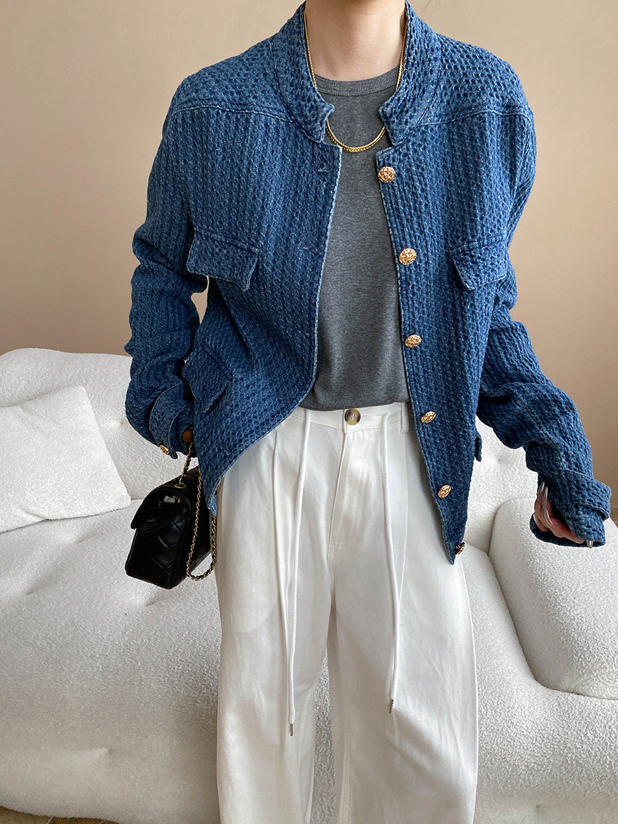 Texture Profile Classic Style Denim Jacket Coat
