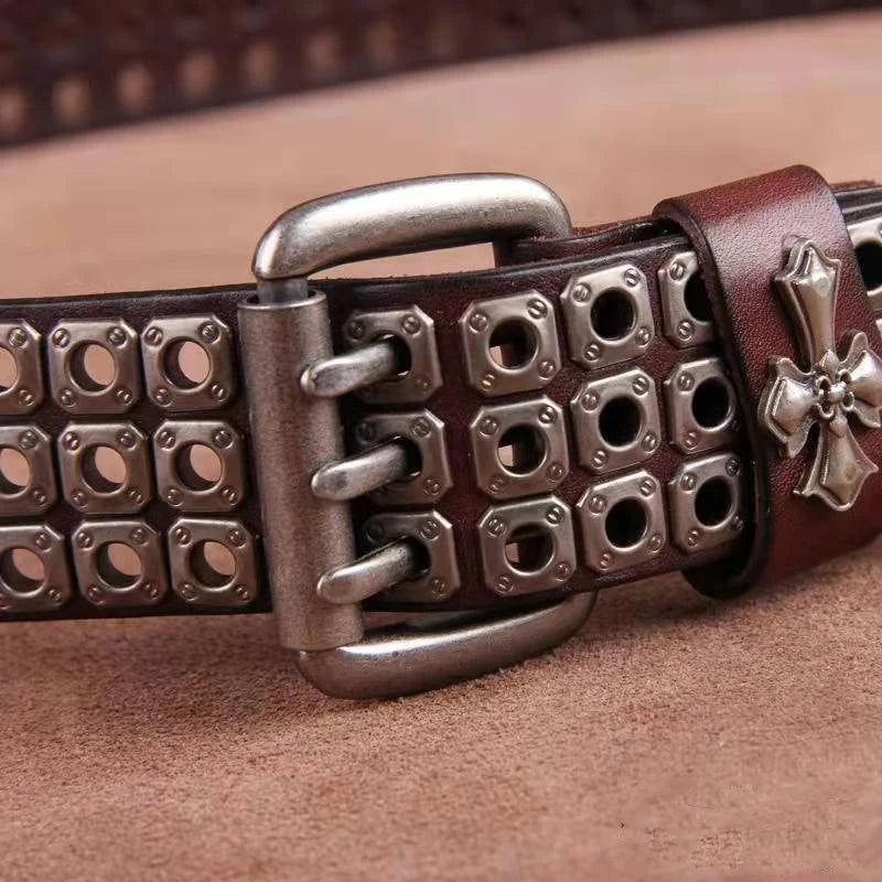Studded Heavy Metal Style Belt Handmade Leather Pank Rock Style Men's Belt Cowhide Retro Tactical belt Jeans Belt