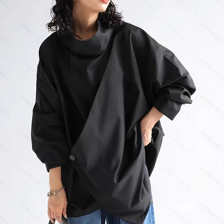 New Dark High Cascading Collar Long Sleeve Shirt