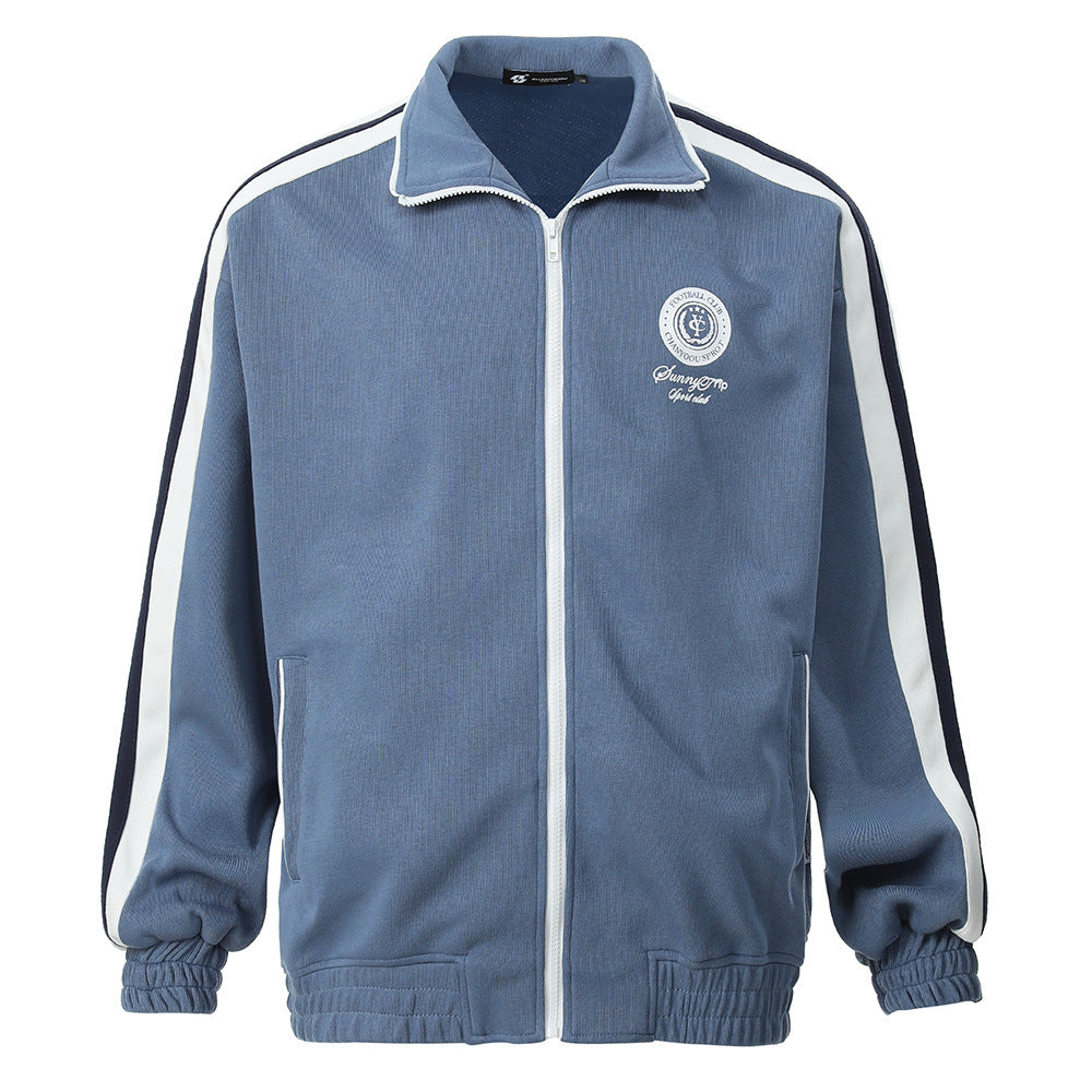 Contrast Color Cardigan Sweater Men's Casual Sports Stand Collar Coat