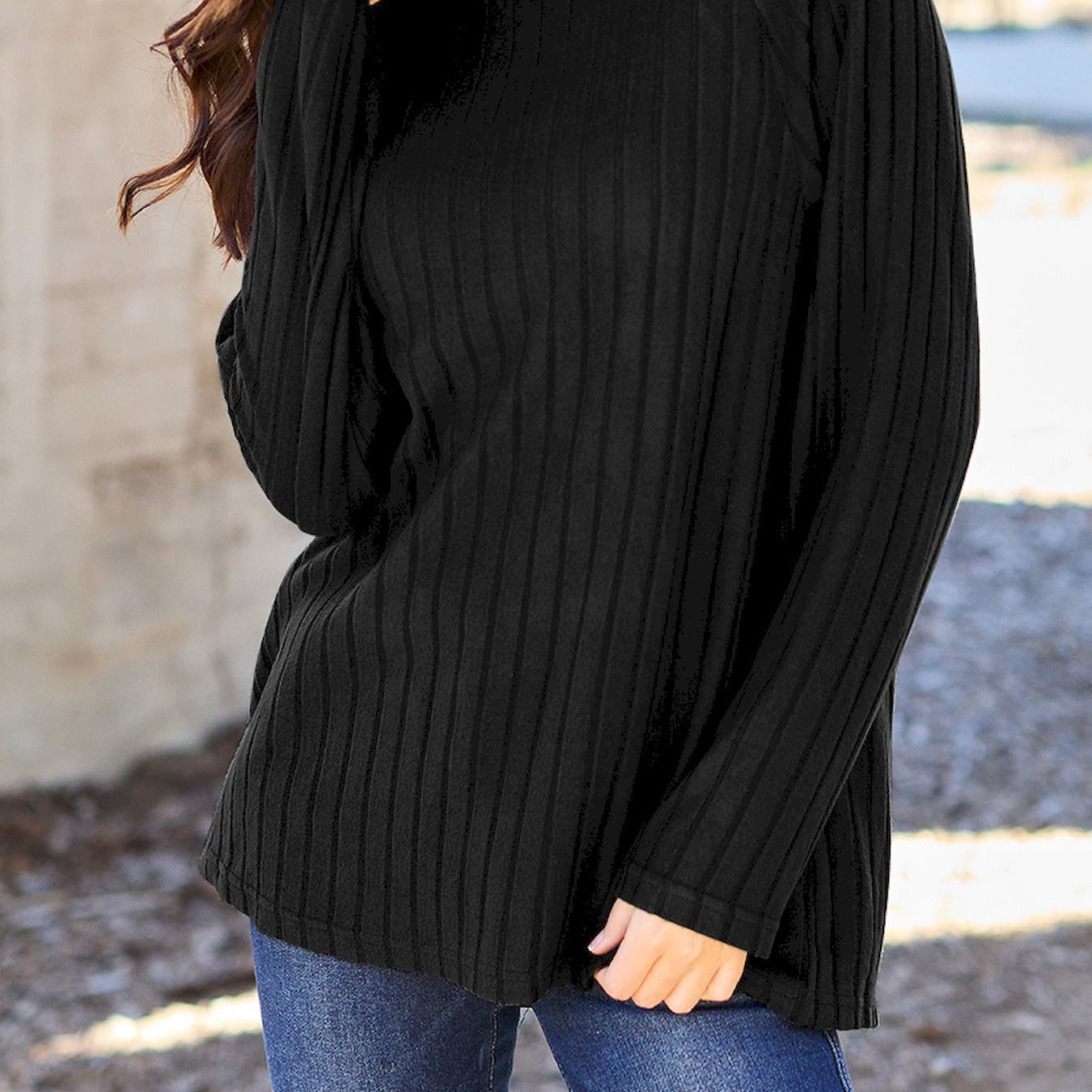 Rib Round-neck Long-sleeved Knitted Top Soft