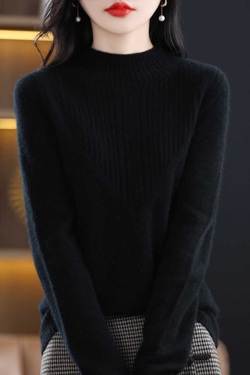 Front Line Ready-made Garments Woolen Half Turtleneck Hollow-out Sweater Bottoming Shirt Top
