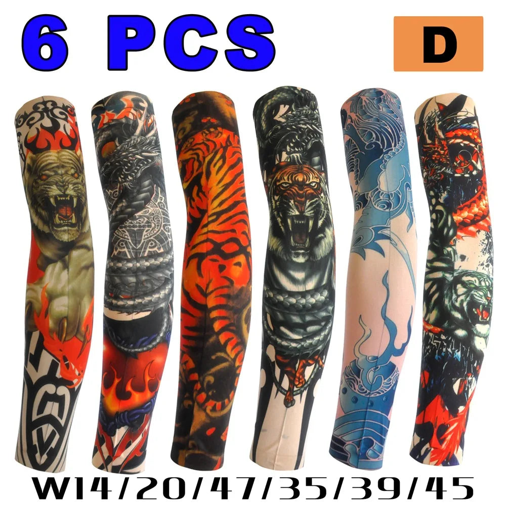 6 PCS Tattoo Sleeve for Men Women Anti-Sunburn Sleeve Elastic Outdoor Nightclub Cycling Arm Cover Party Cycling Tattoo Sleeve