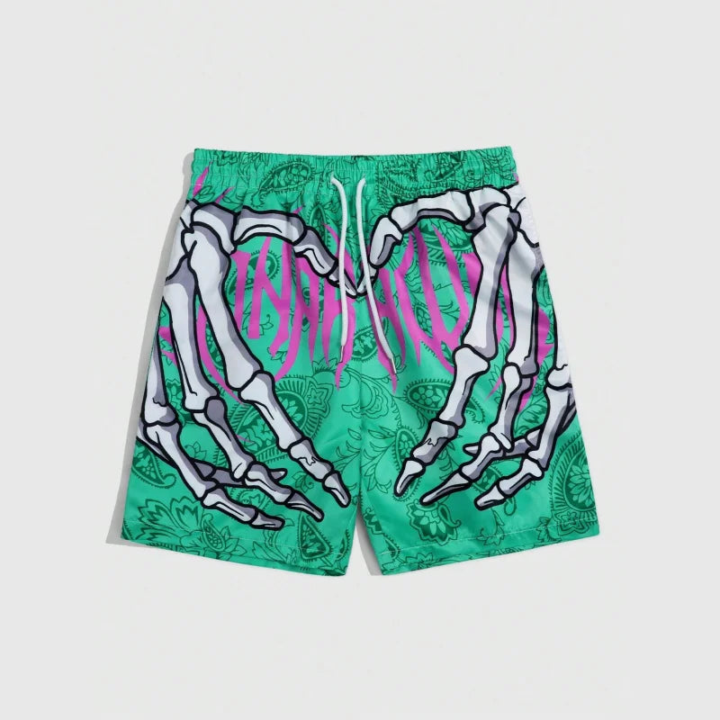 Trend Skeleton Hand Graphic Beach Shorts For Men Fashion Cool Summer 3D Printed Short Pants Loose Streetwear Hip Hop Swim Trunks