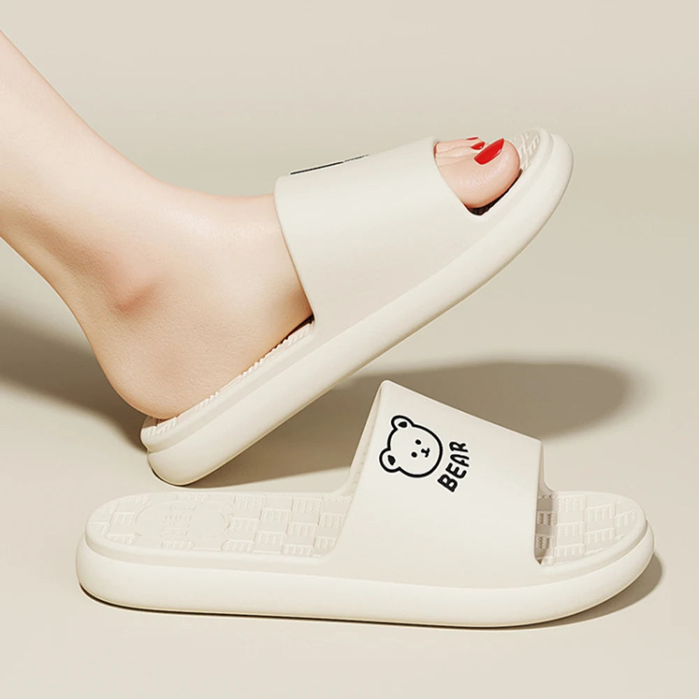ZHIDA Fashion Women's Slippers Indoor Bathroom Soft Sole EVA Men Cartoon Bear Print Slides Summer Outdoor Couple Cool Shoes