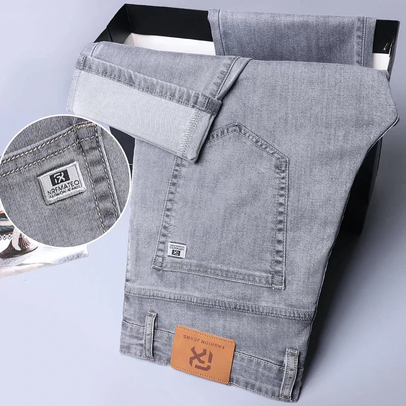 Soft Men's Lyocell Baggy Jeans Thin Summer Breathable Straight Pants Vintage Business Casual Fashion Korea Male Denim Trousers