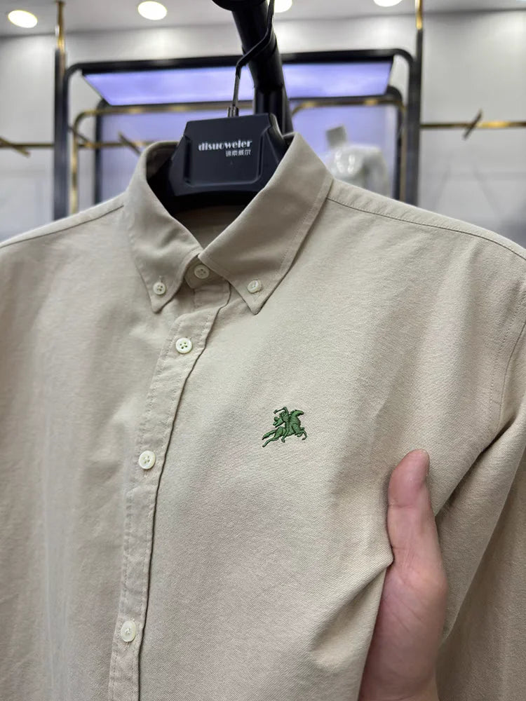 Brand Luxury Men's Shirt 100% Cotton Exquisite Embroidery Long Sleeve New Spring Korean Fashion Casual Shirt Men's Clothing 2024