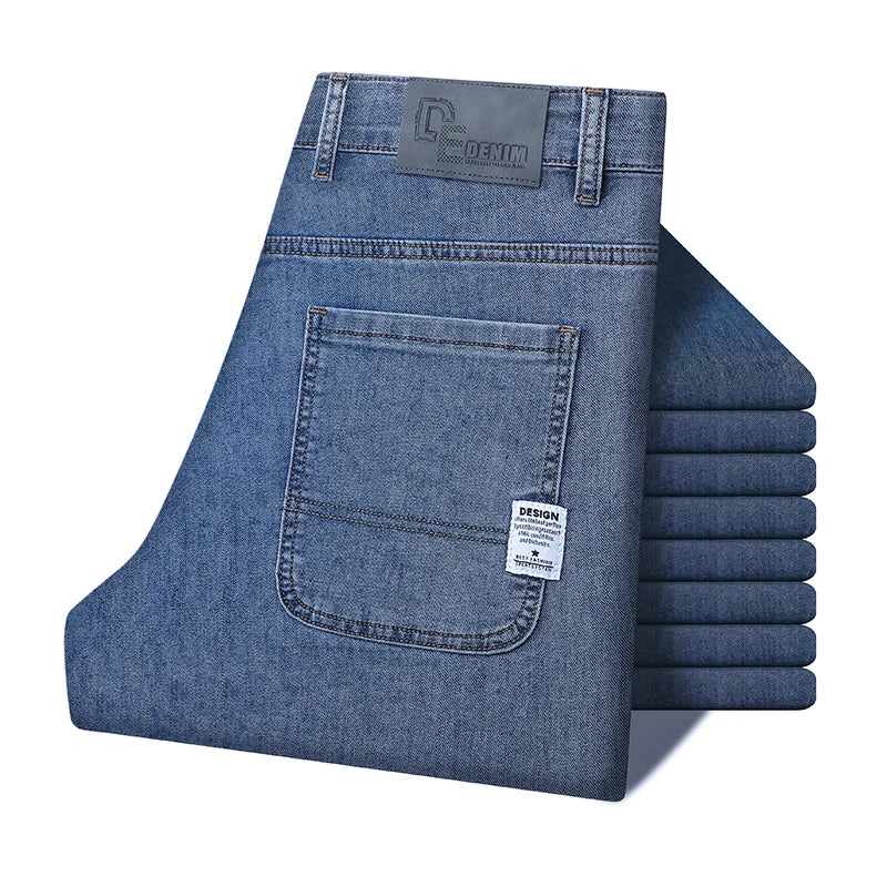 Ultra-thin Baggy Jeans Men's 2024 New Lyocell Soft Fabric Brand Casual Straight Stretch Vintage Denim Trousers Male