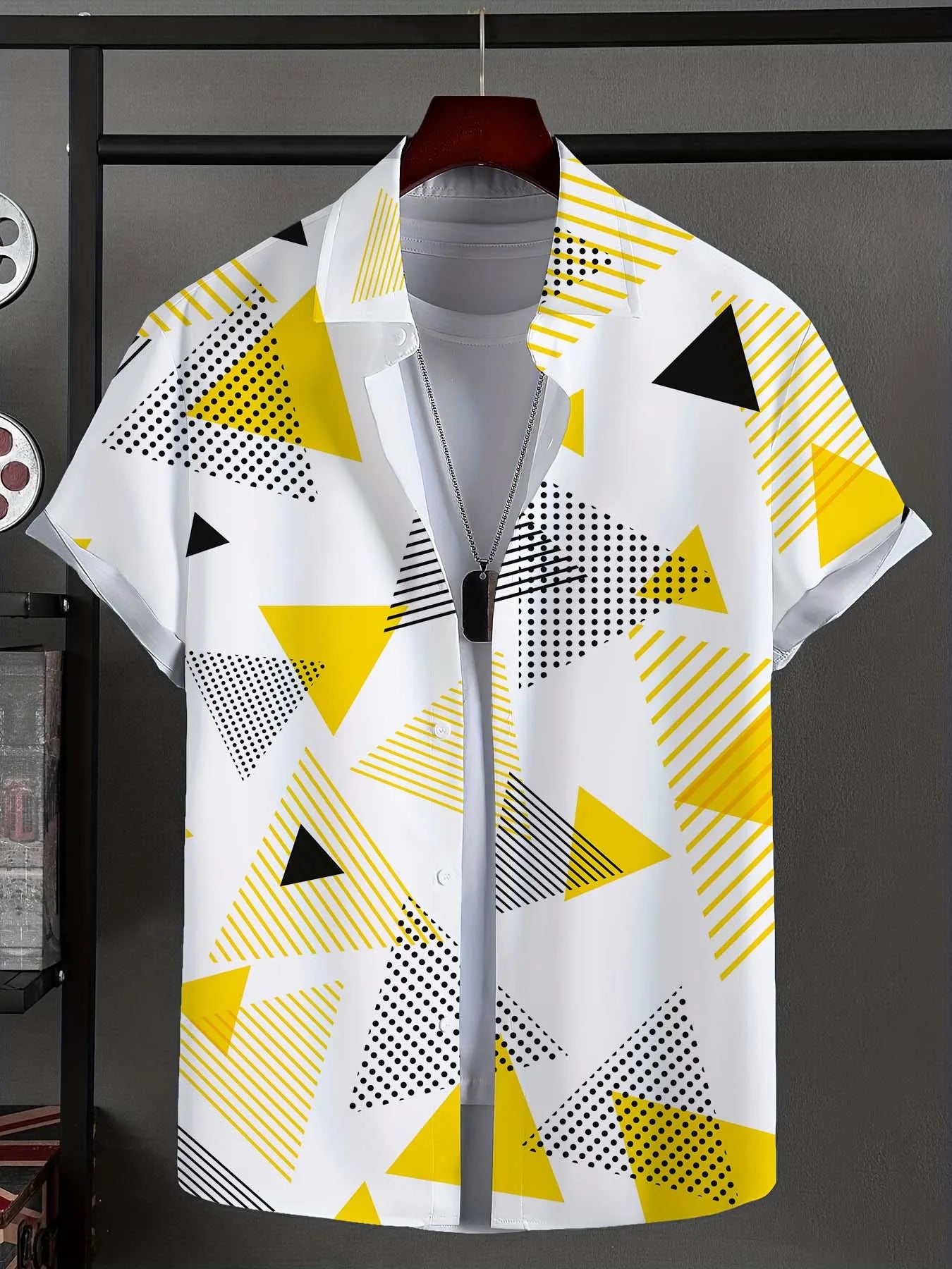 Men's Shirt Novel striped patchwork Graphic Button Up Shirt Fashion Casual New Unisex Shirt Vacation Lapel Short Sleeves Shirt