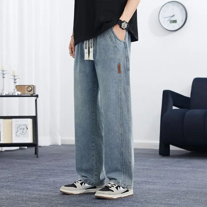 2025 Baggy Cargo Summer Ice Thin Men's Straight Jeans Oversize Straight Denim Casual Denim Pant Male Streetwear Y2k Pants Loose