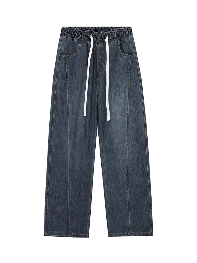 Summer Lyocell Jeans Men Korean Fashion Wide Leg Straight Denim Pants Light and Thin Cool Baggy Jeans Trousers