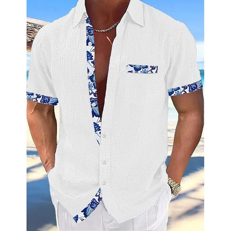 Men's Shirt Linen Shirt Summer Shirt Beachwear Button Shirt Solid Color Vacation Black White Pink Navy Short Sleeve Lapel XS-5XL