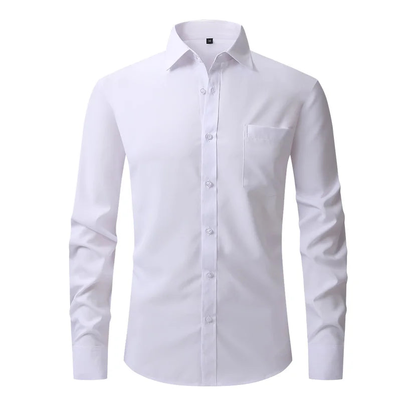 All Around Stretch Men's Shirt Business Casual Long-sleeved Shirt's Professional Formal Anti-wrinkle Solid Color Men's Clothing