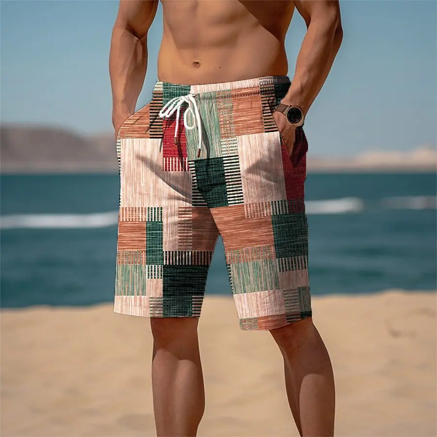 2025 Summer Hawaiian Beach Shorts Holiday Casual Colorful Plaid Print Sportswear Quick Drying Trunks Ice Shorts Hawaii Swimsuit