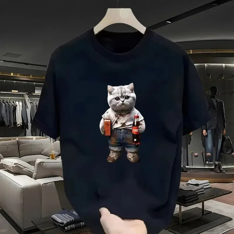 2024 New Super Cute Cat European and American Fashion Short sleeved Women's Essential Cartoon Print T-shirt Exquisite Gift