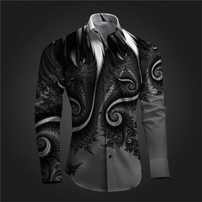 New 3D Printed Long Sleeve Shirts For Men Cloths Vintage Lapel Button Tops Casual High Quality Streetwear Shirt Male Clothes