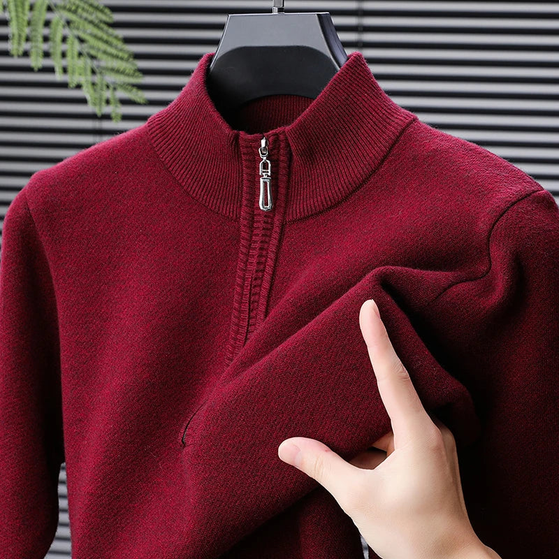 New Sweatwear Mens Turtlenecks Sweaters Knit Pullovers Solid Color Long Sleeved Sweater Male Oversize Zipper Basic Coats Jumper