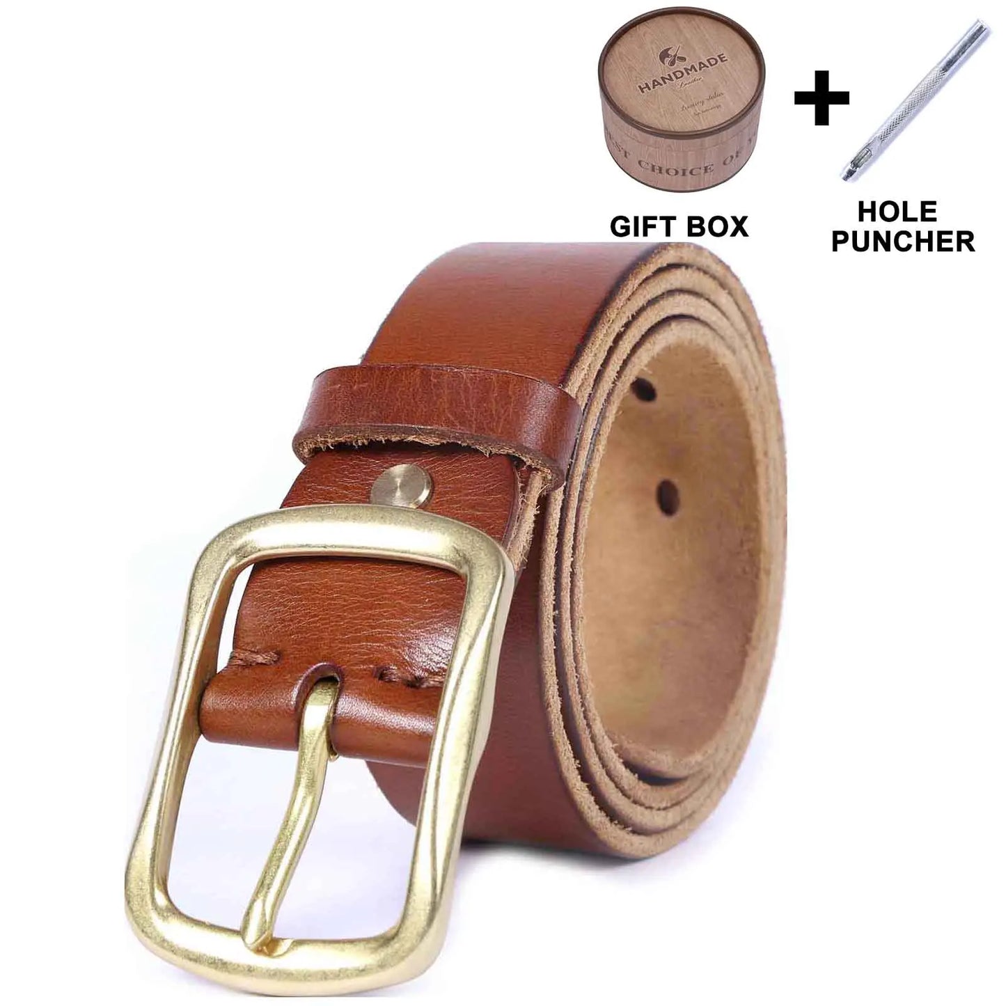Vintage Genuine Leather Men's Belt With Copper Buckle, Handmade Casual Pin Buckle Belt With Gift Box, Thickened Top-layer Italia
