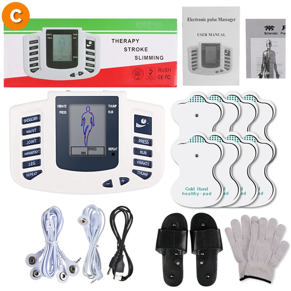 8 Modes EMS Electric Muscle Stimulator Tens Unit Machine with Hand Foot Massage Electrostimulator Pulse Massager for Body 8 Pads