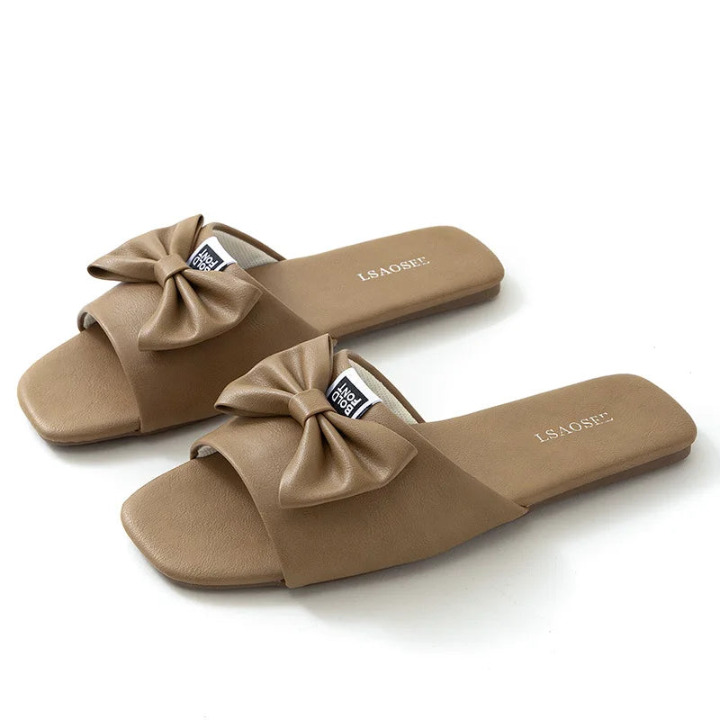 Leather Slippers Women Wear Office Slippers in Spring and Summer, Ladies Indoor Home Non-slip Tendon Bottom.