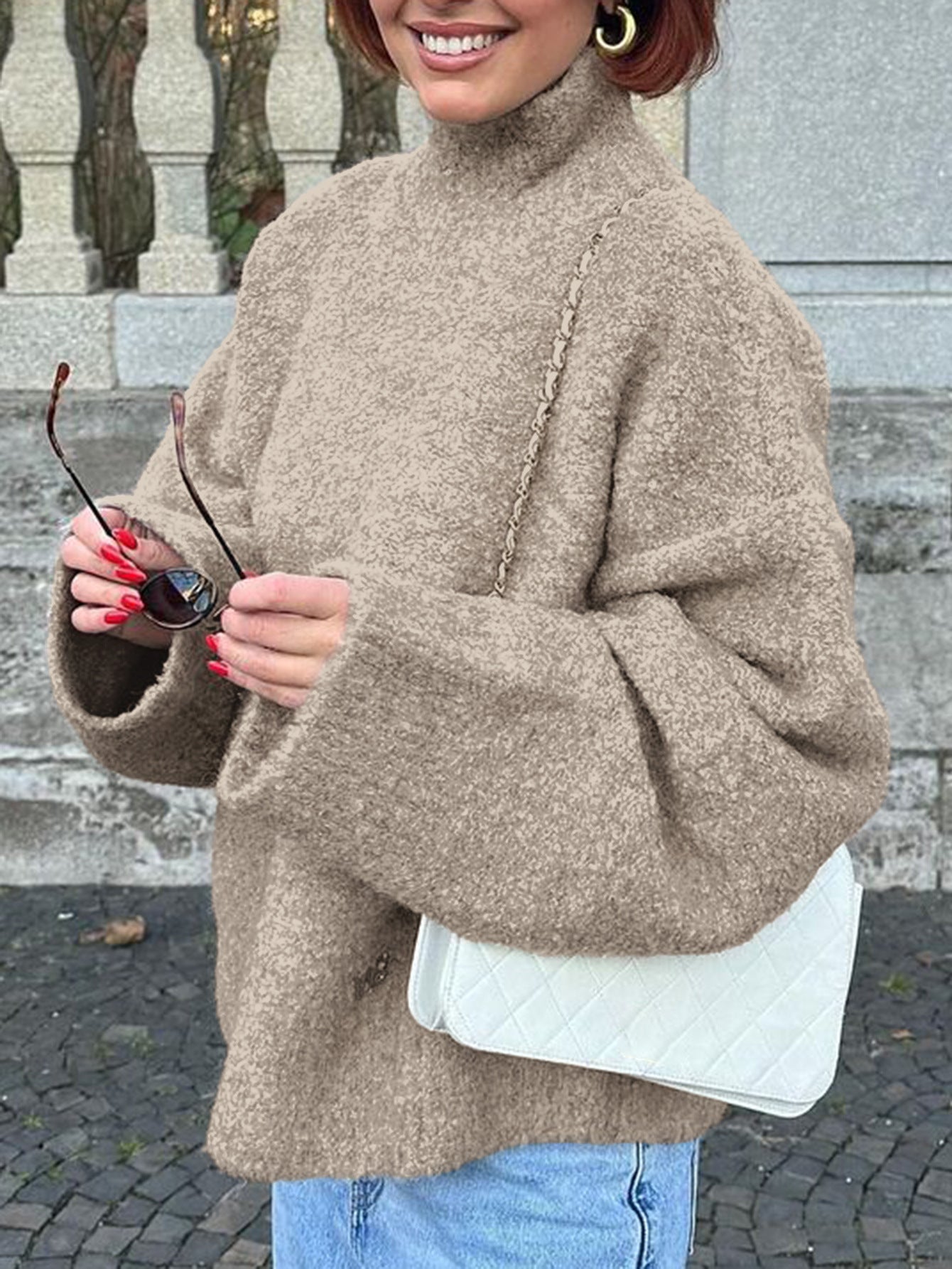 Casual Woolen Long Sleeve Coat Sweater Women