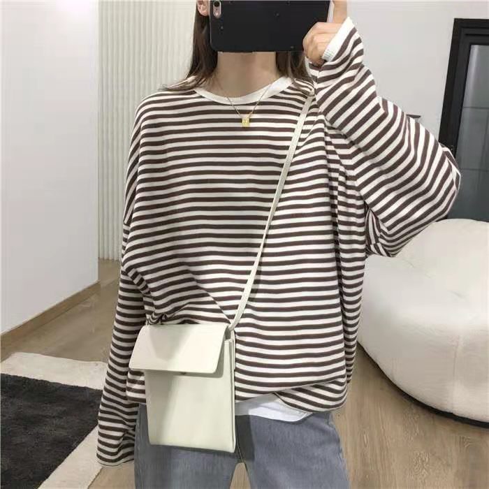 Women's Loose Cotton Casual Striped Sweater