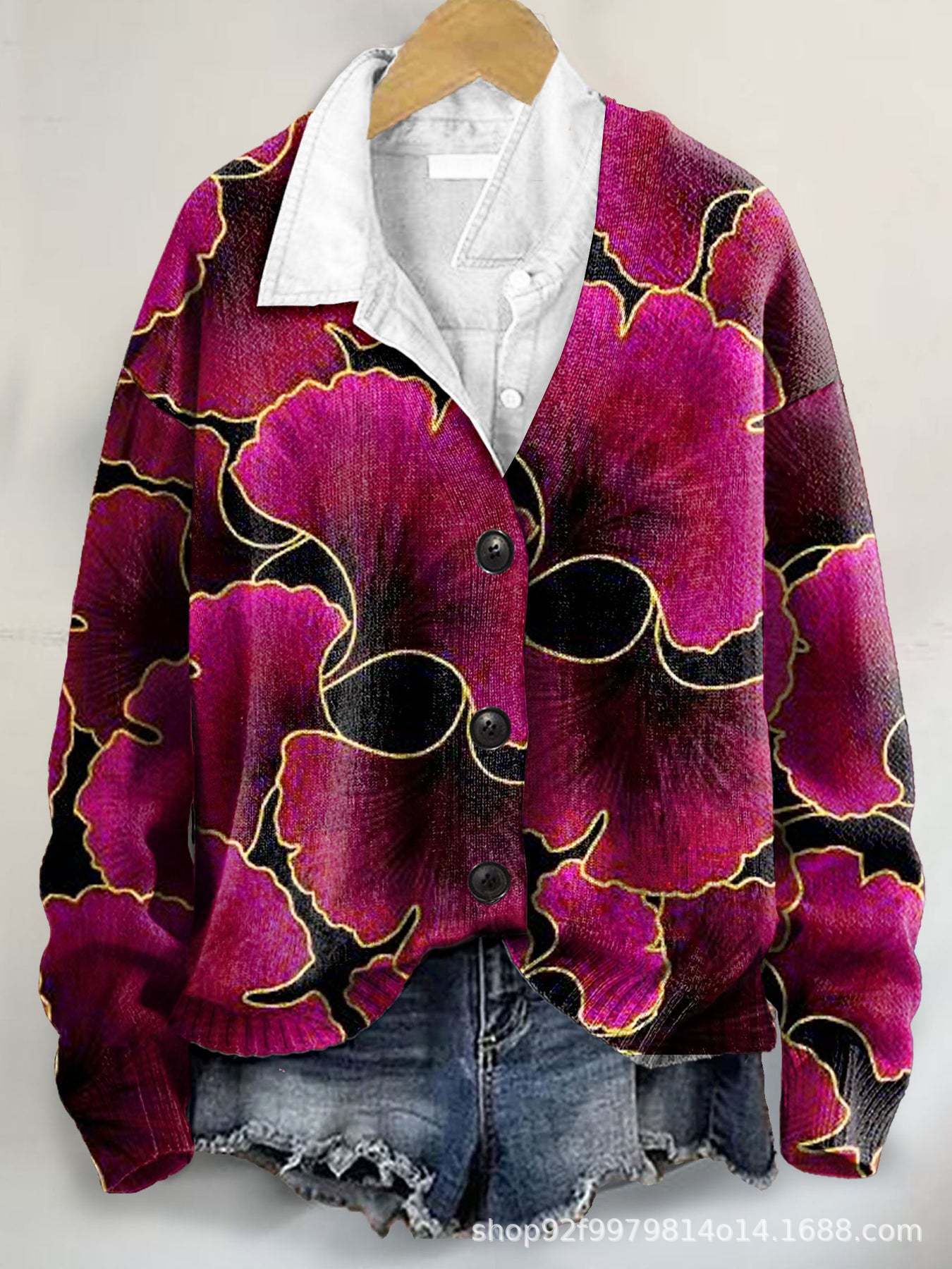 3D Flower Pattern Printing Autumn And Winter Casual Long Sleeve Coat