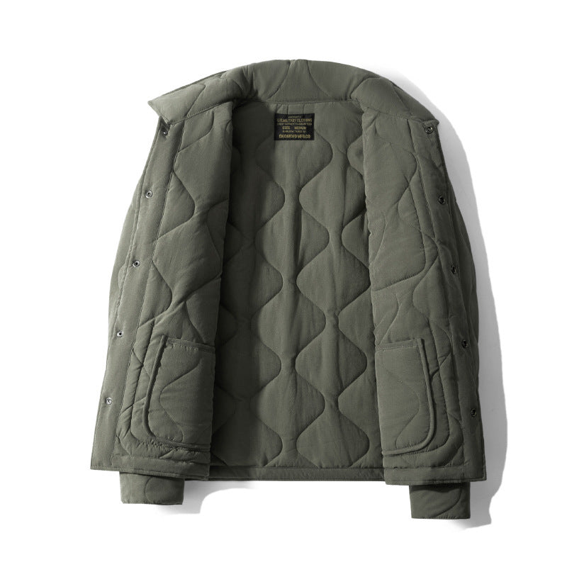 Cotton Polo Collar Jacket Cotton-padded Coat Retro Plaid Coat