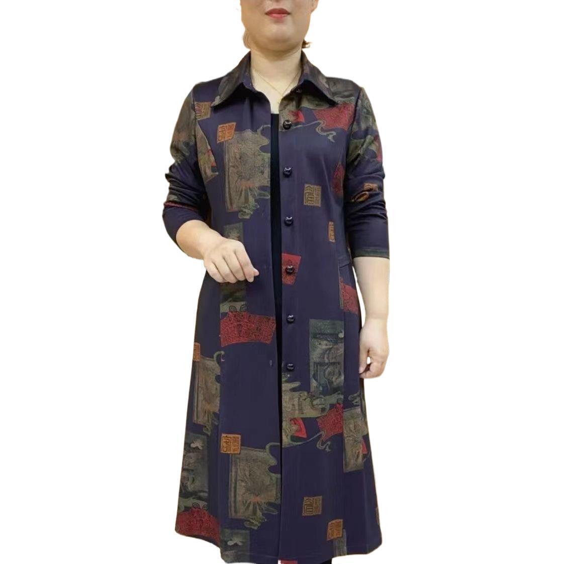 Middle-aged And Elderly Mid-length Trench Coat Printed Coat