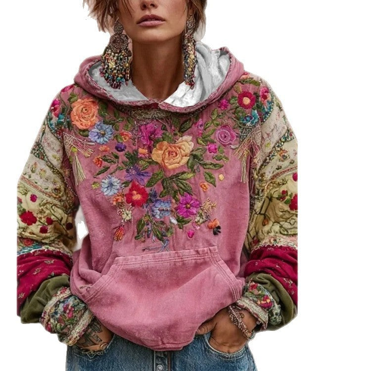 Even Shirt Trendy Japanese Ethnic Style Cherry Blossom Print Loose Autumn And Winter