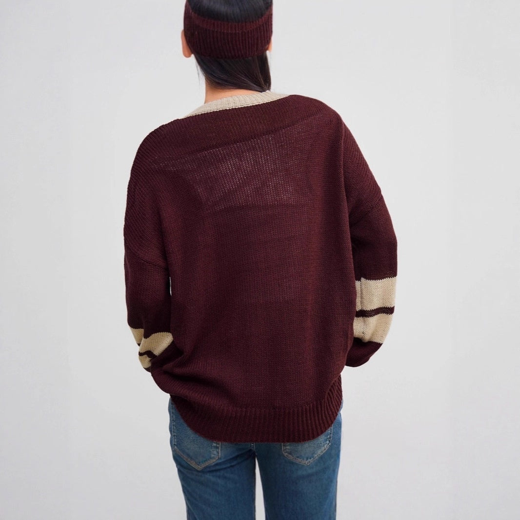 Loose Letter Sweater Top V-neck Sports Style