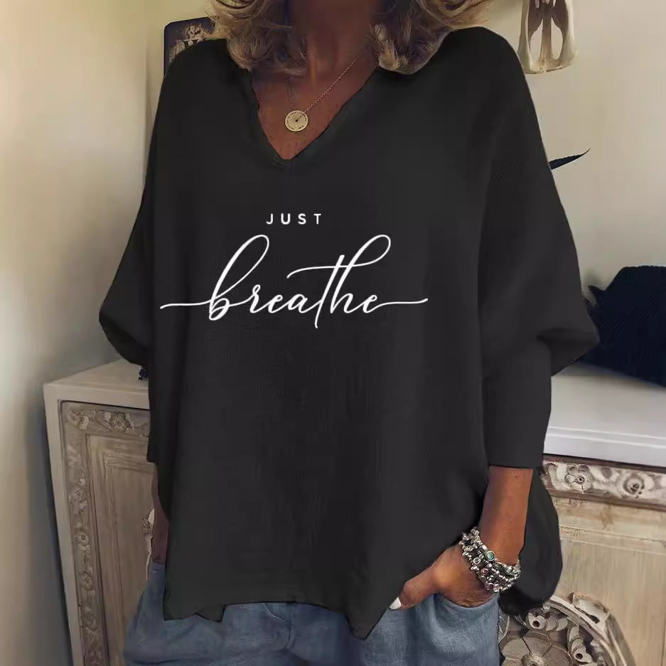 Street Hipster V-neck Long Sleeve Loose Top Summer
